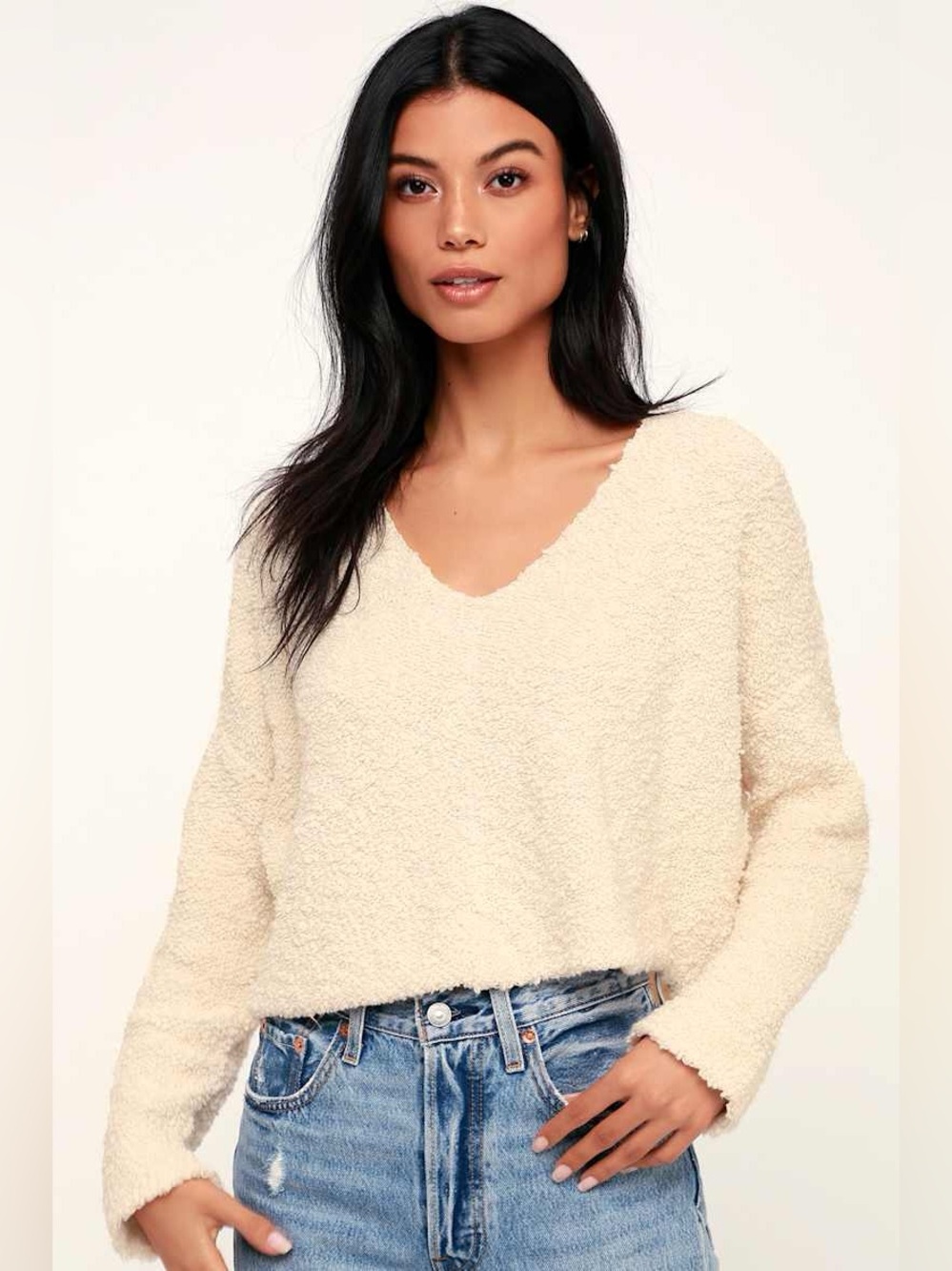 Free People Cream Popcorn Pullover. Size S